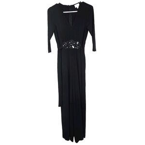 Beige By Eci womans Size 4 Sequence Waist Black Jumpsuit 3/4-inch sleeves  sash